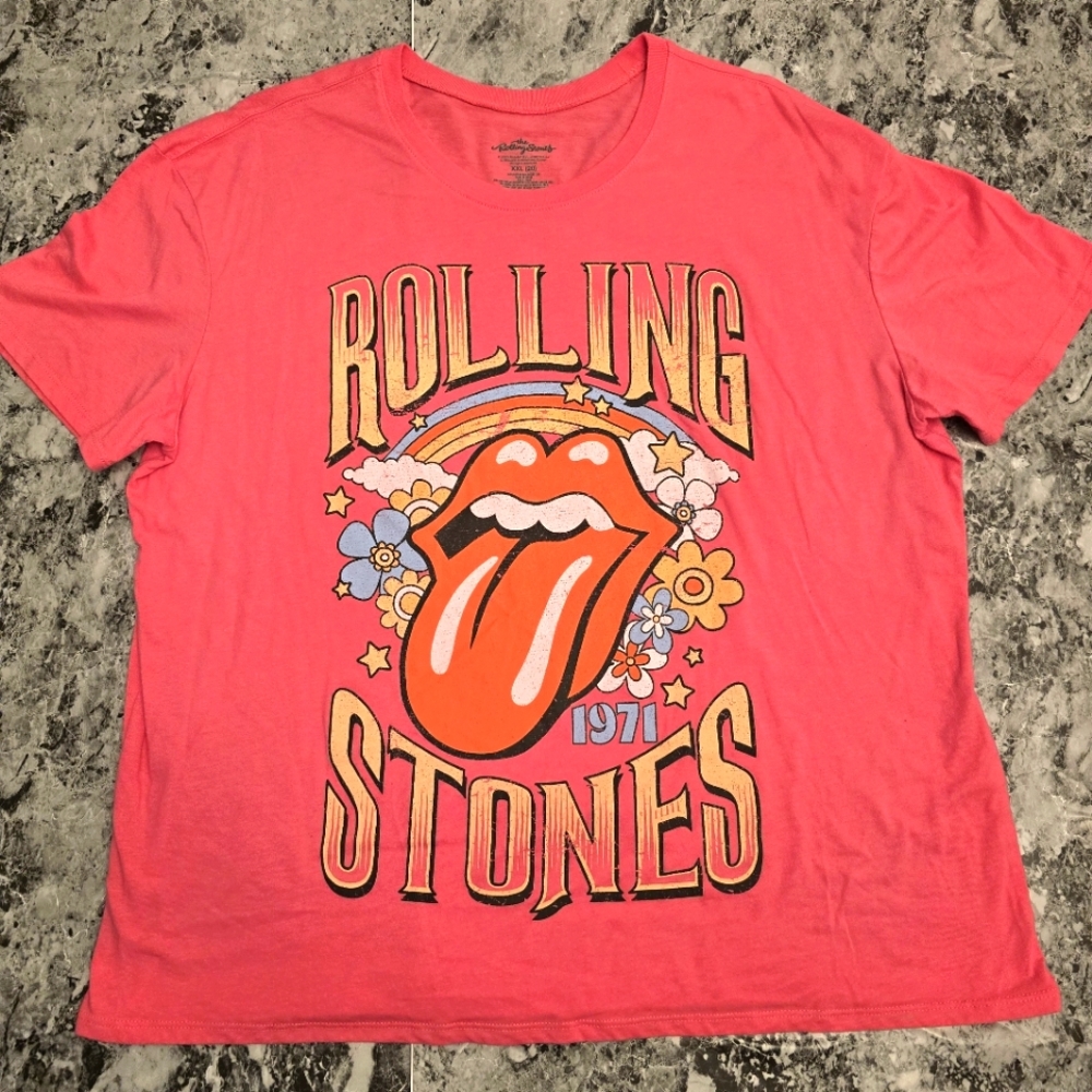 Rolling Stones retro T shirt front and back graphic tour Pink XXL